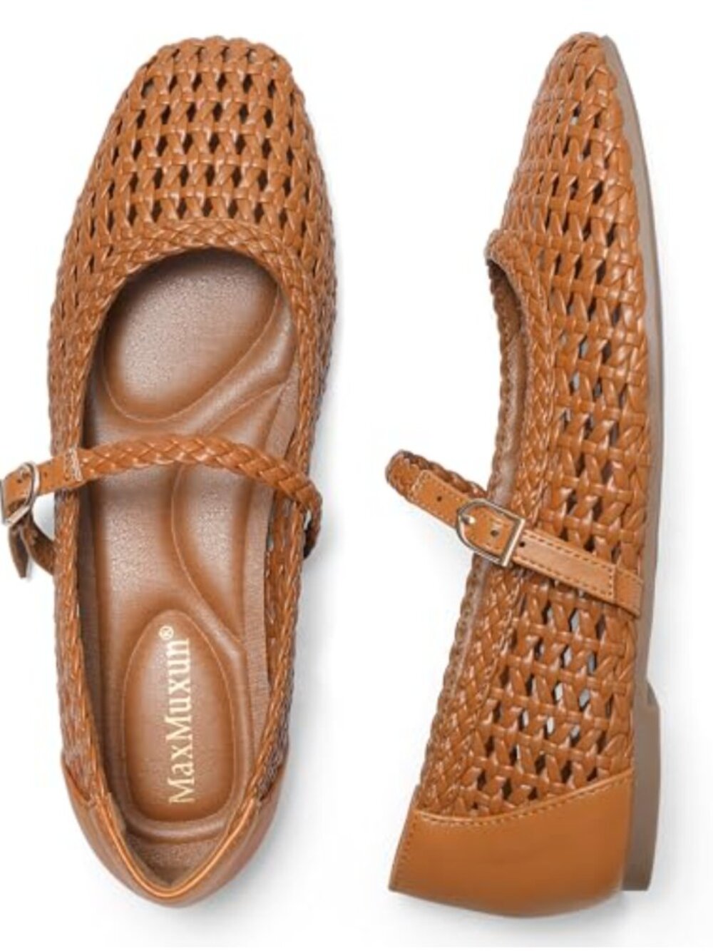 Square Toe Mary Jane Ballet Flats Woven Dressy Comfortable Women's Shoes